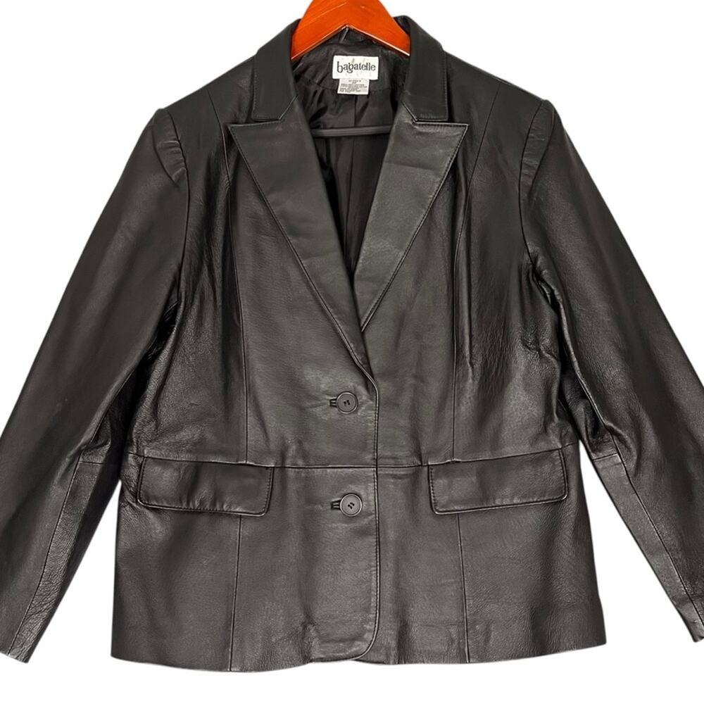 Bagatelle Black Leather Blazer Jacket Womens 14P Mobwife Baddie Preppy Tailored